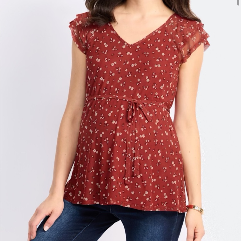 Chic Floral V-Neck Blouse - Rust